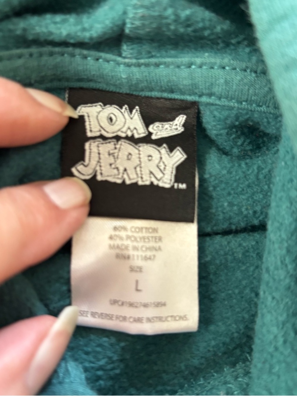 NWOT Tom & Jerry Green Pullover Hoodie Kangaroo Pocket SZ L - Picture 11 of 15